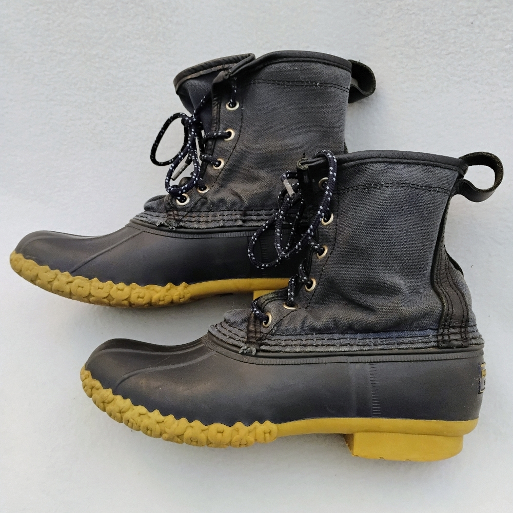 LL Bean Kids Blue Waxed Canvas 8" Ankle Duck Boots Waterproof Size 4 M - 503020